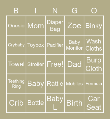 Baby Bingo Card
