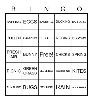 SPRINGO Bingo Card