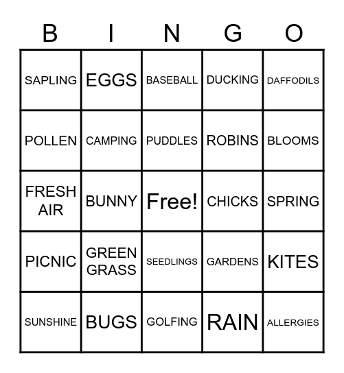 SPRINGO Bingo Card
