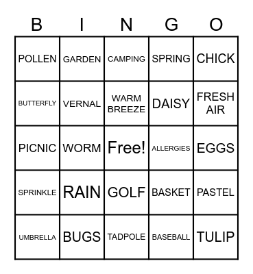 S   P   R   I   N   G   O Bingo Card