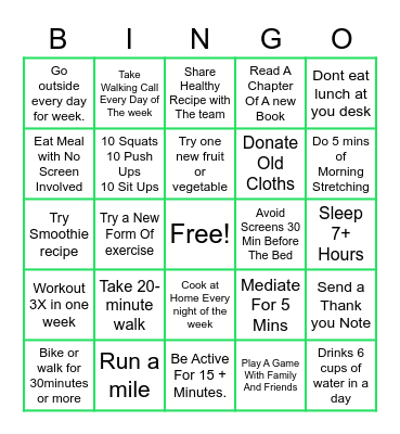 Wellness Bingo Card
