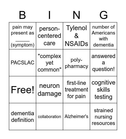 Caring for Patients with Dementia Bingo Card