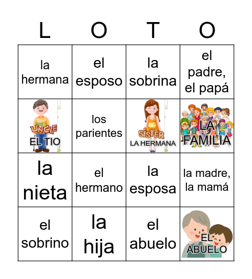 LA FAMILIA Bingo Card