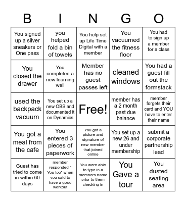 Membership Concierge Bingo Card