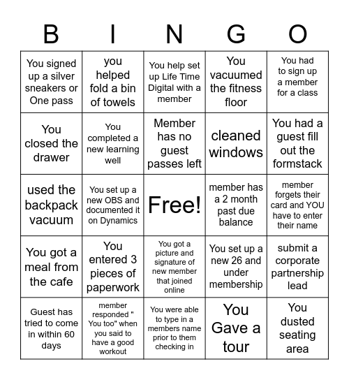 Membership Concierge Bingo Card