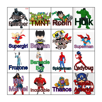 Superhero Bingo! Bingo Card