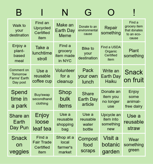 🌎 EARTH MONTH BINGO 💫 Bingo Card