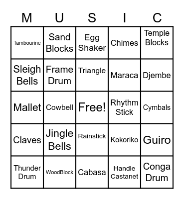 Classroom Instruments Bingo Card