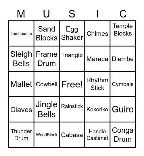 Classroom Instruments Bingo Card