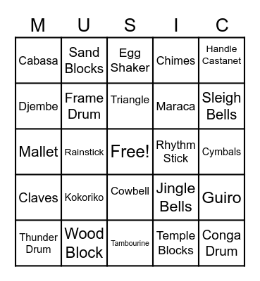 Classroom Instruments Bingo Card