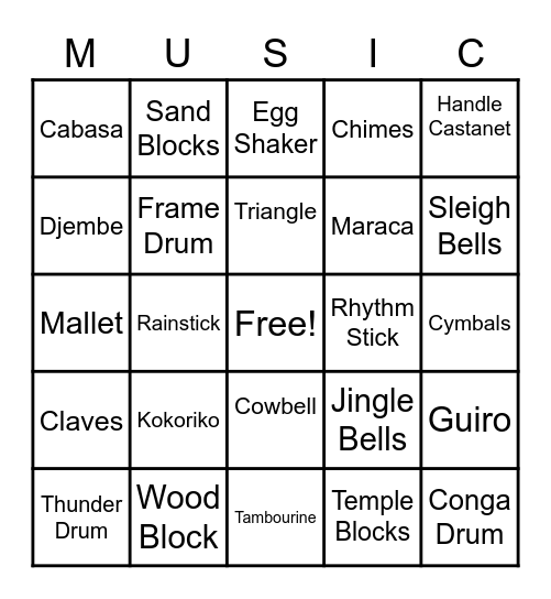 Classroom Instruments Bingo Card