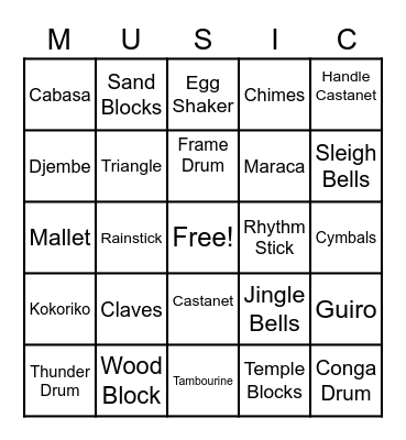 Classroom Instruments Bingo Card