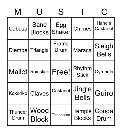 Classroom Instruments Bingo Card