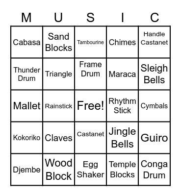 Classroom Instruments Bingo Card