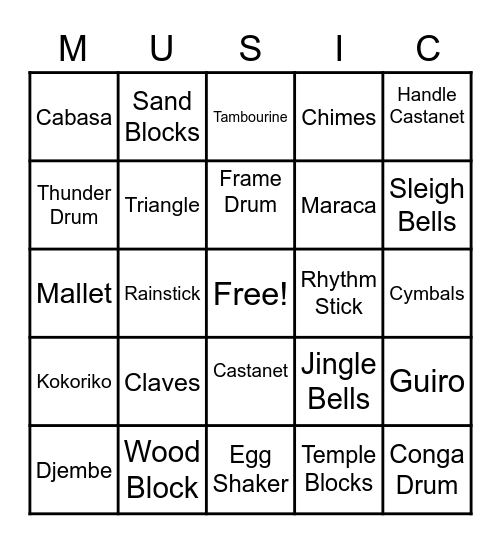 Classroom Instruments Bingo Card