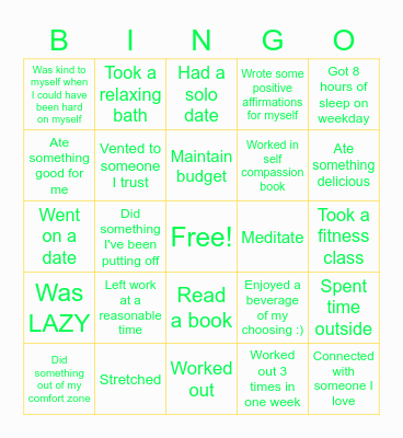 Self-Care Bingo Card