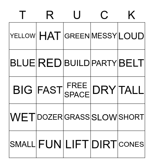 Adam's Bulldozer Party Bingo Card