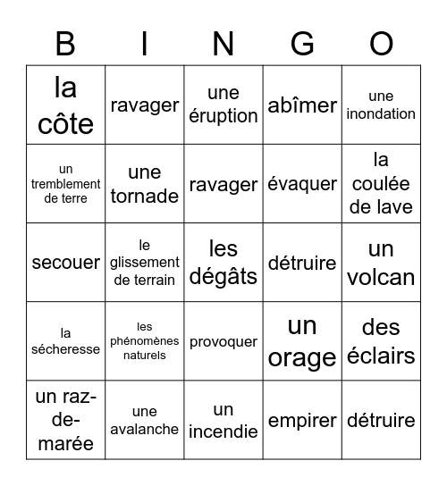 F3 Chap 7  Voc  1 Bingo Card