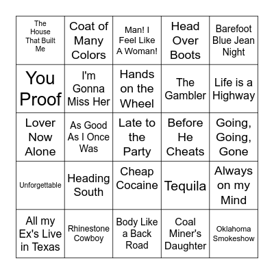Country Bingo Card