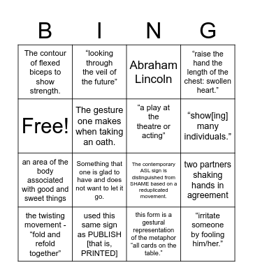 A Historical and Etymological Dictionary of ASL (P) Bingo Card