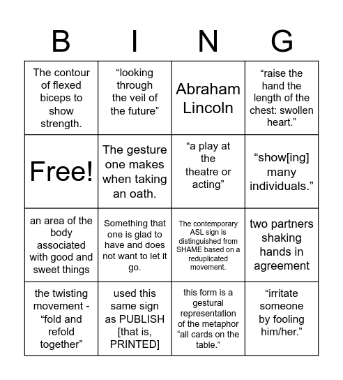 A Historical and Etymological Dictionary of ASL (P) Bingo Card