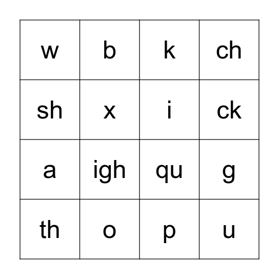 Phonogram Bingo Lesson 1-49 Bingo Card