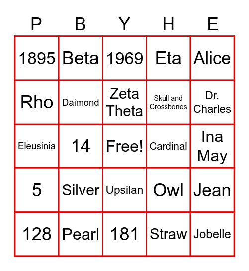 Chi Omega Bingo Card