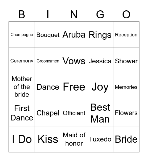 Bridal Shower Bingo Card