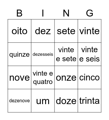 BINGO DOS NÚMEROS Bingo Card