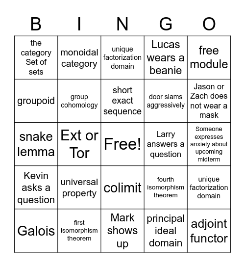 MATH 3710 Bingo Card