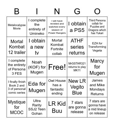 2023 Predictions Bingo Card