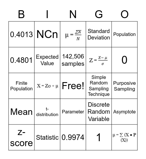 BINGO MATH Bingo Card