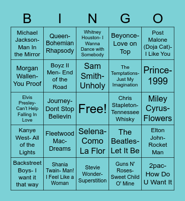 Spring Music Bingo Card