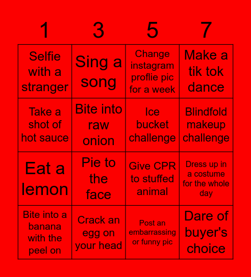 Venmo Dares Bingo Card