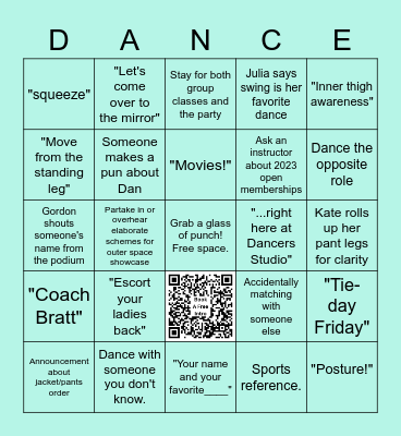 Dancers Studio Bingo Card