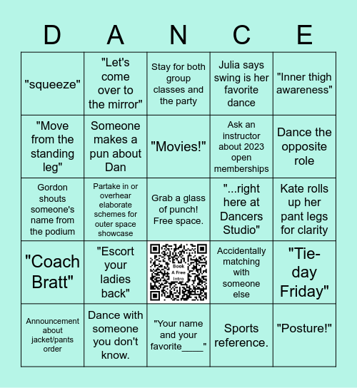 Dancers Studio Bingo Card
