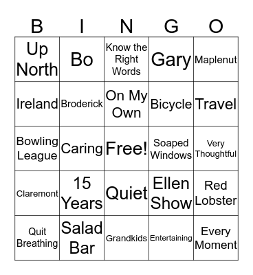 Enjoy your Retirement Max! Bingo Card