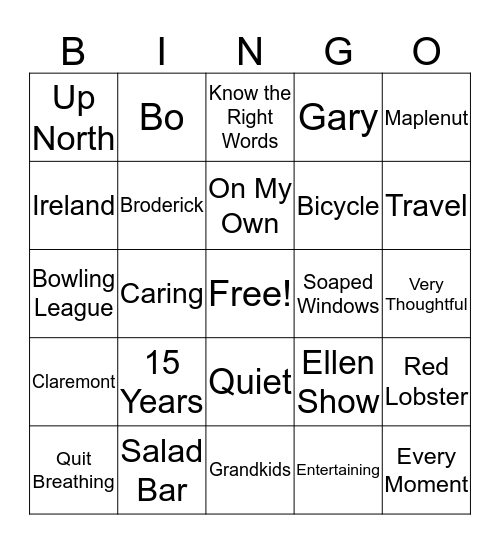 Enjoy your Retirement Max! Bingo Card