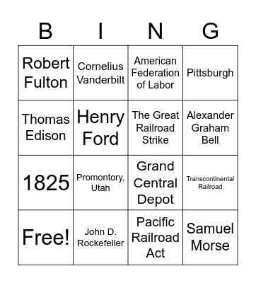 Industrial Revolution Bingo Card