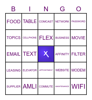 XFINITY TAPAS & TOPICS Bingo Card