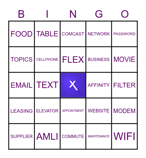 XFINITY TAPAS & TOPICS Bingo Card