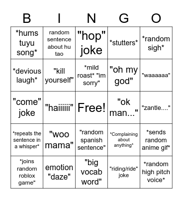 Poopluu Bingo Card