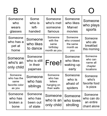 Human Bingo Card