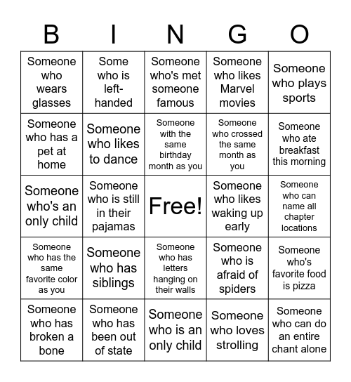 Human Bingo Card