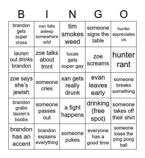 party at the cabin Bingo Card