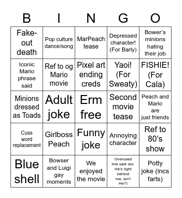 The Swealimarly Mario Bingo Card