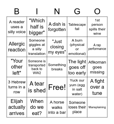 Rubin Passover Bingo Card