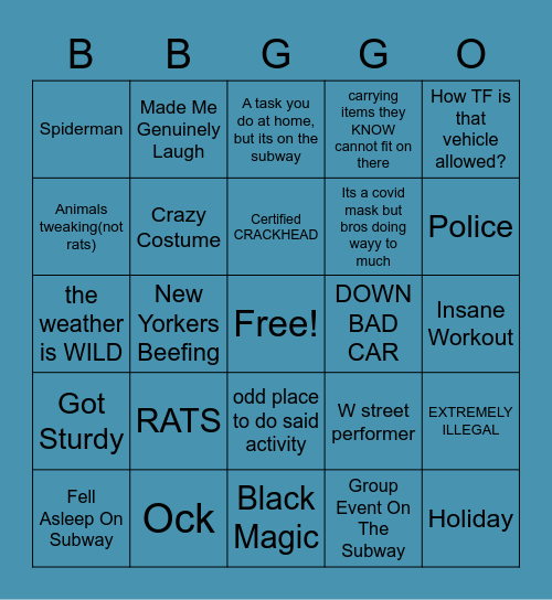 ONLY IN NEW YORK Bingo Card