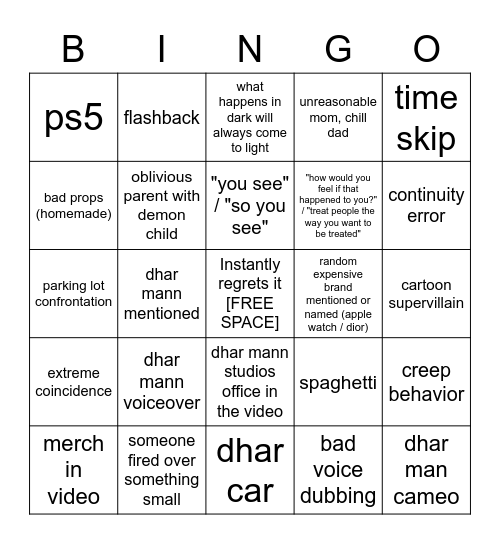 Dhar Mann Bingo v3 (Class) Bingo Card