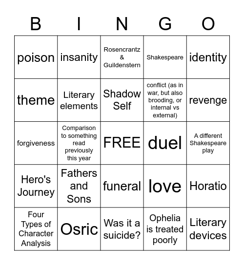Hamlet Bingo Card